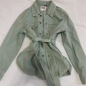 COPY - Sage green denim jacket from zara. can also tie